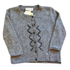 Reference Point Vintage 90s Grey Fuzzy Embroidered Cardigan Sweater Junior Large